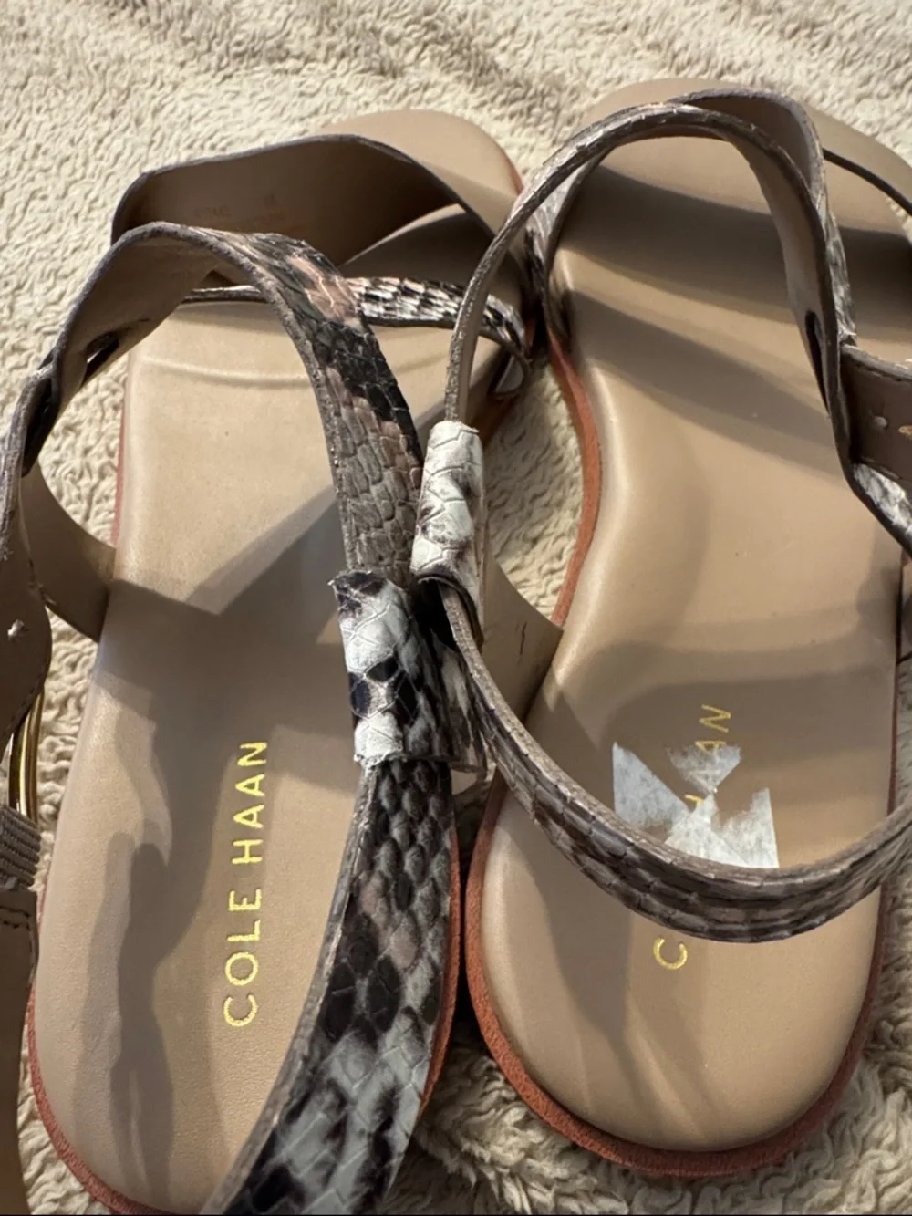 Cole Haan Neutral Snake-Print Leather Flat Sandal